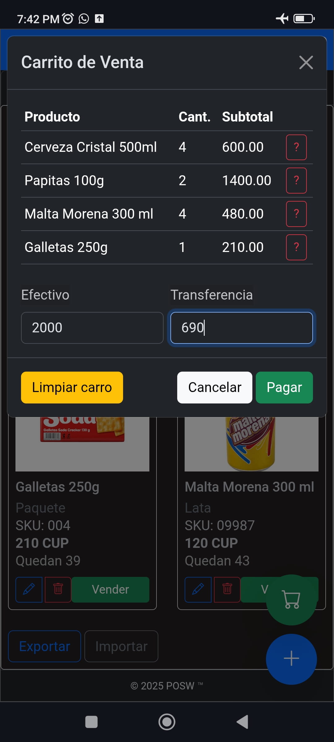 Carrito de venta POSW